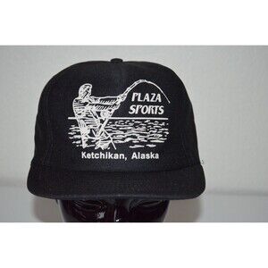 VTG Black Plaza Sports Ketchikan Alaska SnapBack Hat Cap Fly Fishing USA